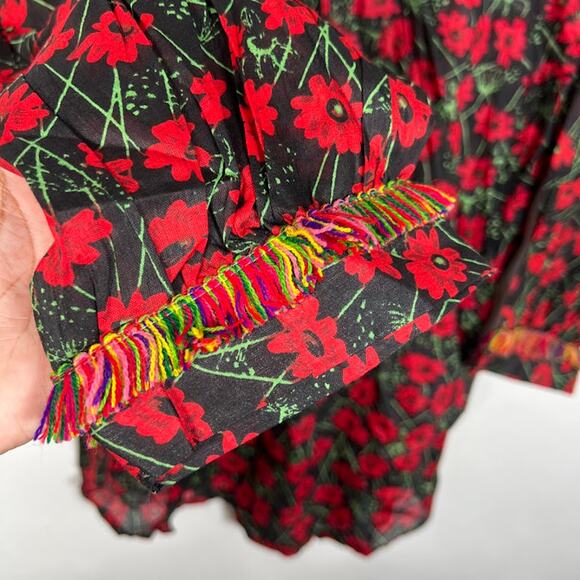 NEW! Dolly's D-Lite Custom Long Sleeve V Neck Micro Mini Dress L Floral Fringe - Picture 8 of 12